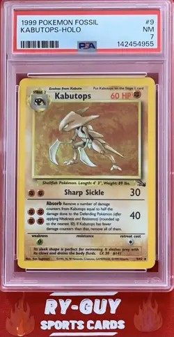 1999 POKEMON FOSSIL HOLO KABUTOPS #9 PSA 7 - Image 1