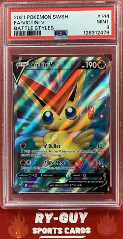 2021 POKEMON SWORD & SHIELD BATTLE STYLES FULL ART VICTINI V #144 PSA 9 - Image 1
