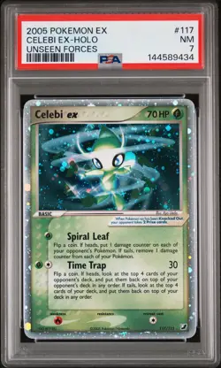 2005 POKEMON EX UNSEEN FORCES #117 CELEBI EX-HOLO PSA 7 - Image 1