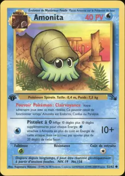 2000 Pokemon FRENCH 1st Edition Fossil Amonita-Omanyte 52/62 VG-EX - Image 1