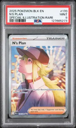 2025 POKEMON BLK EN-BLACK BOLT SPECIAL ILLUSTRATION RARE #170 N'S PLAN PSA 9 - Image 1