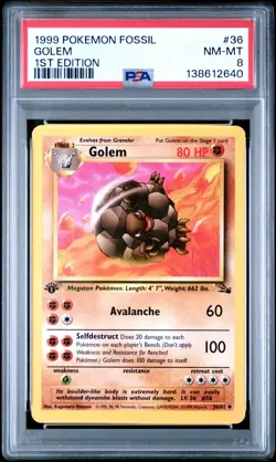 1999 Pokemon Fossil 1st Edition Golem 36 FRESHLY GRADED PSA 8 NM-MINT - Image 1