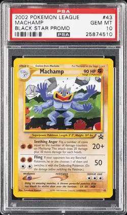 2002 POKEMON LEAGUE PROMO BLACK STAR #43 MACHAMP PSA 10 - Image 1