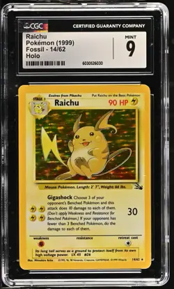 ⚡💎 CGC MINT 9 Raichu Holo #14/62 | Fossil Set 1999 Pokemon - Image 1