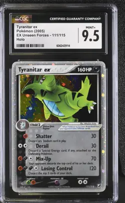 CGC 9.5 MINT+ Tyranitar ex 2005 EX Unseen Forces 111/115 Holo Pokemon Card - Image 1