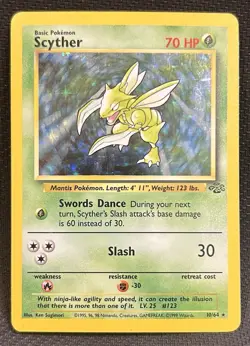 Pokemon Scyther TCG Jungle Holo Card 10/64 Rare, MP/HP Condition - Image 1