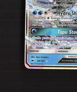 Tapu Fini GX 39/147 Burning Shadows Ultra Rare Holo Pokemon Card NM - Image 5