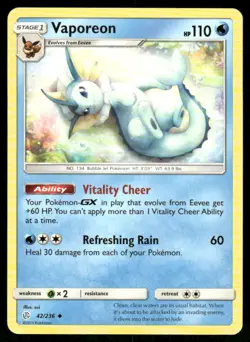 Pokemon Cards Vaporeon 42/236 Cosmic Eclipse Uncommon NM - Image 1