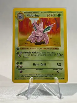 1st Edition Shadowless Nidorino 37/102 Base Set Rare Vintage Pokemon Card - LP - Image 1