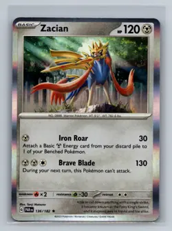 Zacian Holofoil Rare SV04: Paradox Rift PAR Metal 136/182 Pokemon Card TCG - Image 1