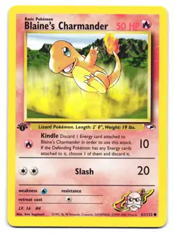 Blaine's Charmander 61/132 Common Gym Heroes Pokemon 1st Edition LP - Image 1
