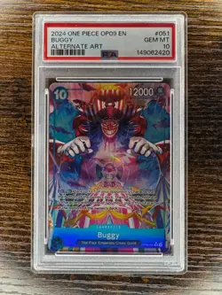 One Piece Buggy OP09-051 Alternate Art Emperors in the New World Foil PSA 10 - Image 1
