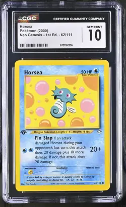 CGC 10 GEM MINT Horsea Neo Genesis 1st Edition 62/111 Pokemon Card - Image 1