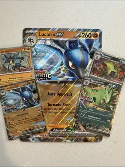 Prismatic Evolutions Stamped Collection Lucario & Tyranitar Promo Pokemon Cards - Image 1