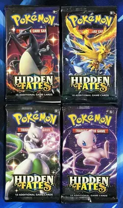 Pokemon 2019 Sun & Moon Hidden Fates Booster Pack Lot X4 Artset Charizard Nm M - Image 1