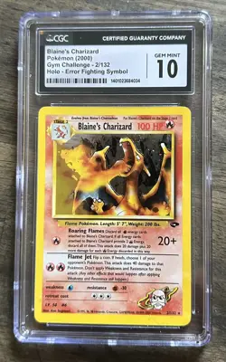 RARE ERROR GEM MINT CGC 10 BLAINE'S CHARIZARD HOLO 2/132 POKEMON GYM CHALLENGE - Image 1