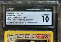 RARE ERROR GEM MINT CGC 10 BLAINE'S CHARIZARD HOLO 2/132 POKEMON GYM CHALLENGE - Image 3