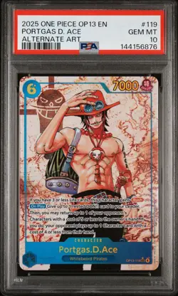 2025 One Piece OP13 Portgas D. Ace #119 Alternate Art PSA 10 - Image 1