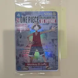 Bandai Monkey.D.Luffy US Voyage Promo Full Art Holo P-055 One Piece CCG Card - Image 1