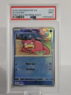 Pokemon 2025 Pre-EN Slowpoke Poke Ball Reverse Holo PSA 9 Mint 018/131 - Image 1