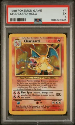 1999 Pokemon Base Set Unlimited Charizard 4/102 Holo Rare PSA 5 EX English WOTC - Image 1