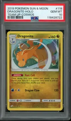 PSA 10 - Cosmos - Dragonite #119 Pokemon Dragons Tin Promo - Team Up - Image 1