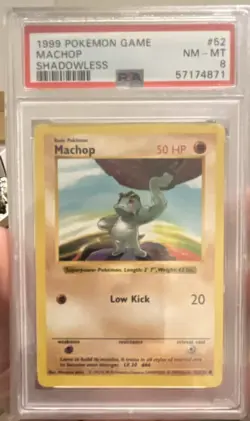 Pokemon Machop Base Set Shadowless PSA 8 1999 Card 52/102 English TCG - Image 1