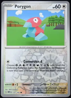 Pokemon TCG Porygon 137/165 Scarlet & Violet 151 Reverse Holo Common Card - NM - Image 1