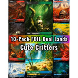 Dual Lands Set of 10 FOIL Proxy Cards Custom Art Cute Critters - Image 1