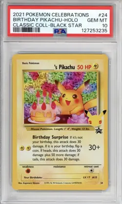 PSA 10 Birthday Pikachu Pokemon Celebrations Black Star Promo Holo 24 - Image 1