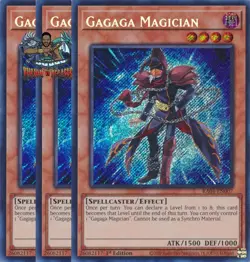 Yugioh! 3x Gagaga Magician RA04-EN007 Secret Rare 1st Ed NM - Image 1