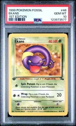 1999 POKEMON FOSSIL 1ST ED #46 EKANS PSA 10 - Image 1