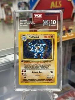 1999 POKEMON BASE SET 1ST EDITION #8/102 MACHAMP HOLO TAG 10 POP 4 - Image 1