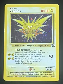 Zapdos 15/62 Holo Rare Unlimited Fossil Pokemon LP - Image 1