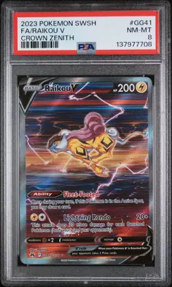 2023 POKEMON SWORD AND SHIELD CROWN ZENITH GG41 FULL ART/RAIKOU V | PSA 8 - Image 1