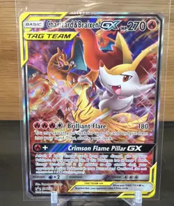 Pokemon TCG Charizard & Braixen GX Tag Team Black Star Promo SM230 Holo Rare - Image 1