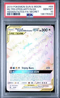 2019 POKEMON HIDDEN FATES #69 FULL ART/MOLTRES & ZAPDOS & ARTICUNO GX PSA 10 - Image 1