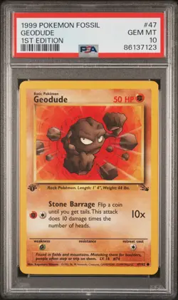 1999 POKEMON FOSSIL 1ST ED #47 GEODUDE PSA 10 - Image 1