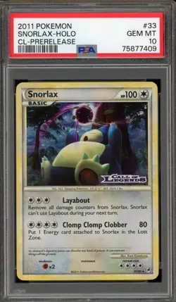 Pokemon Snorlax Call of Legends Prerelease Holo Rare Promo #33 PSA 10 Gem Mint - Image 1