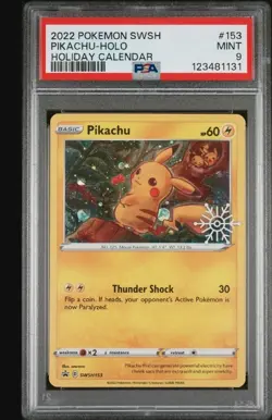 2022 POKEMON SWSH BLACK STAR PROMO HOLIDAY CALENDAR 2022 #153 PIKACHU-HOLO PSA 9 - Image 1