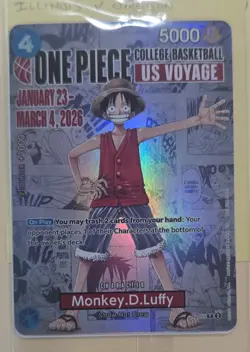 Bandai Monkey.D.Luffy US Voyage Promo Full Art Holo P-055 One Piece CCG Card - Image 1