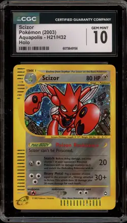 Pokemon Scizor Aquapolis Holo Rare #H21 CGC 10 Gem Mint - Image 1