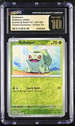 ✨✨ CGC 10 Pristine Bulbasaur 001/165 Reverse Holo Costco Exclusive 151 Pokemon - Image 1
