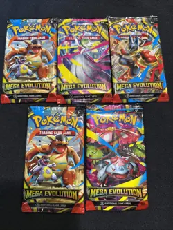 Pokemon TCG Mega Evolution Booster Packs Lot 5 Packs FREE SHIPPING - Image 1