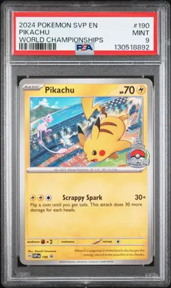 2024 POKEMON SVP EN-SV BLACK STAR PROMO WORLD CHAMPIONSHIPS #190 PIKACHU PSA 9 - Image 1