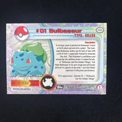 Topps Pokemon Bulbasaur #01 E1/12 1999 The First Movie Black Logo - Image 2