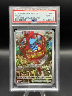 2025 POKEMON MEP EN-ME BLACK STAR PROMO #010 RIOLU PSA 8 - Image 1