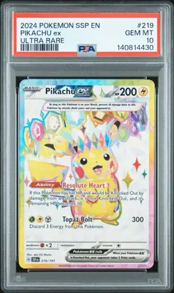 PSA 10 Pikachu ex 219/191 Ultra Rare Surging Sparks SSP Pokemon Card - Image 1