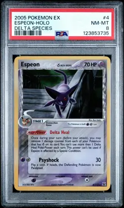 2005 POKEMON EX DELTA SPECIES #4 ESPEON-HOLO PSA 8 - Image 1