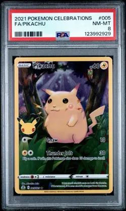 2021 POKEMON CELEBRATIONS #005 FULL ART/PIKACHU PSA 8 - Image 1